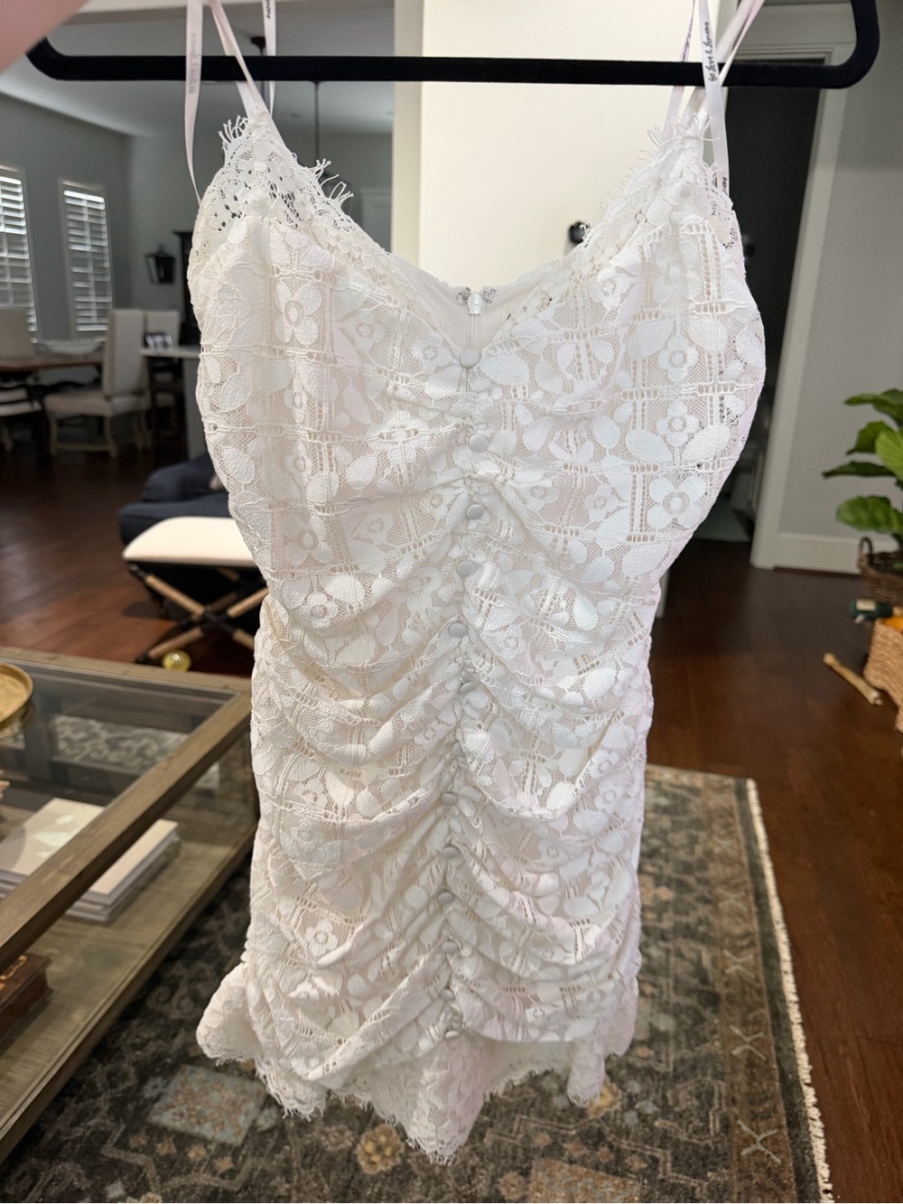 For Love & Lemons White Lace Ruched Slip Mini Dress